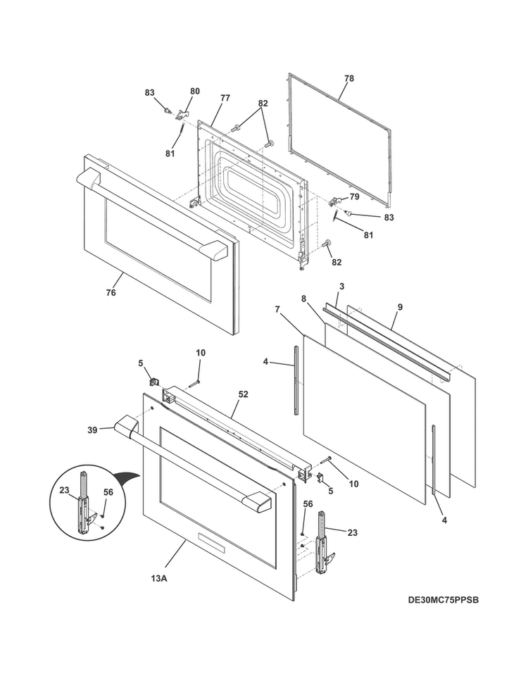 Doors Diagram and Parts List for E30MC75PPSB  Electrolux Microwave Oven Combo