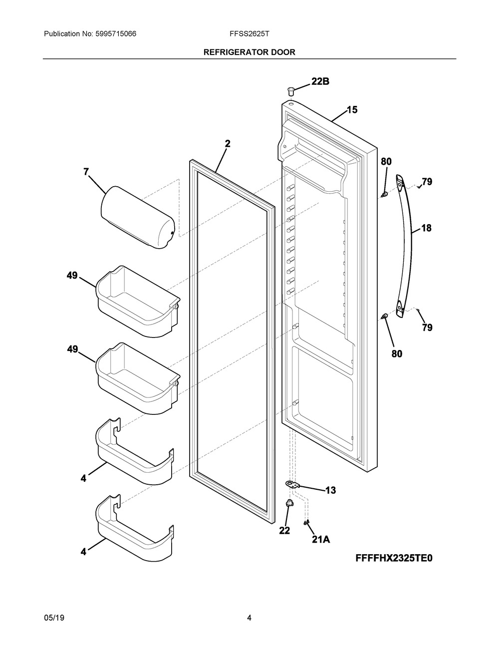 Refrigerator Door Diagram and Parts List for FFSS2625TP1  Frigidaire Refrigerator