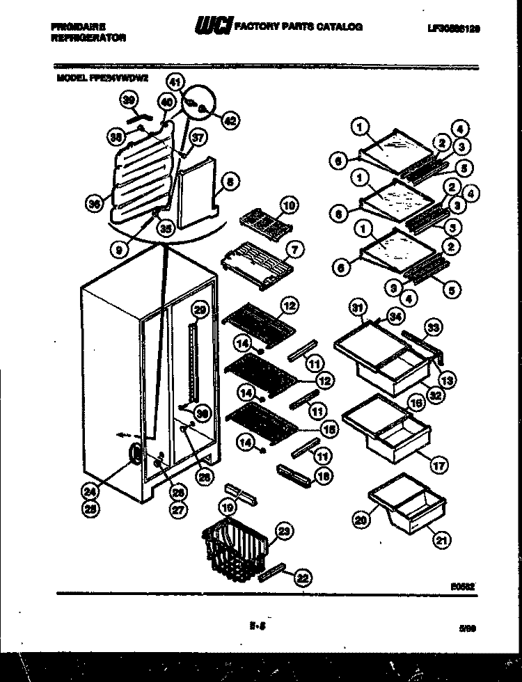 SHELVES AND SUPPORTS Diagram and Parts List for FPE24VWDF2  Frigidaire Refrigerator