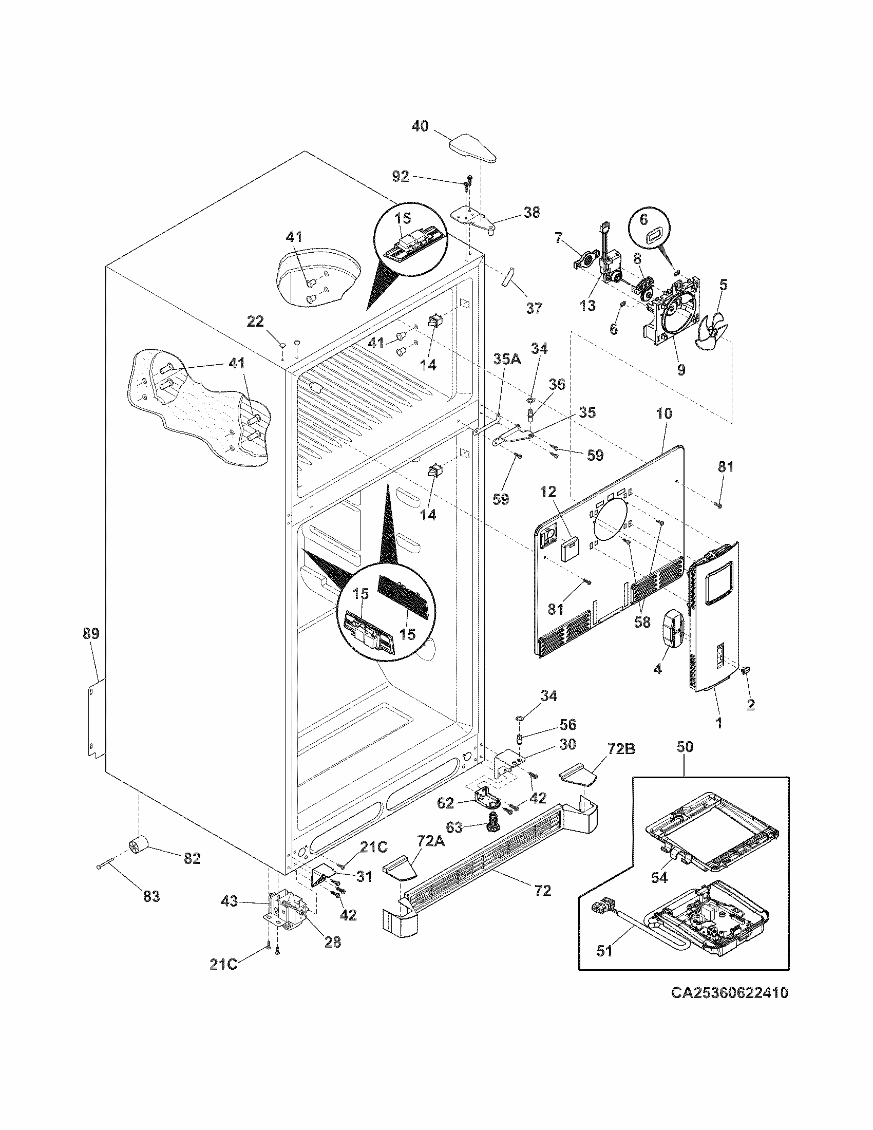 Cabinet Diagram and Parts List for FGTR2044QP1  Frigidaire Refrigerator