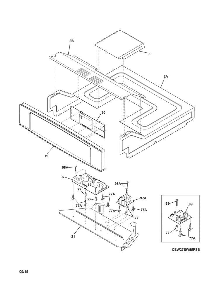 Control Panel Diagram and Parts List for EW27EW55PSB  Electrolux Wall Oven