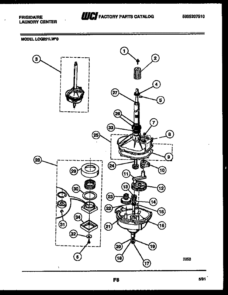 TRANSMISSION PARTS Diagram and Parts List for LCG851LL0  Frigidaire Washer Dryer Combo
