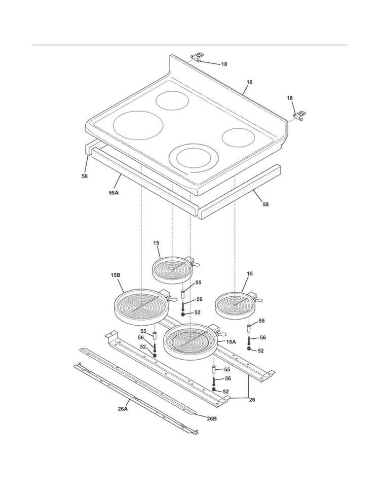 Main Top Diagram and Parts List for FGEF300DNWA  Frigidaire Range