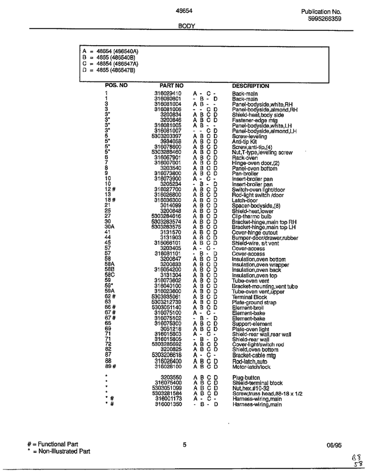 Body Page 2 Diagram and Parts List for 486547A  Frigidaire Range
