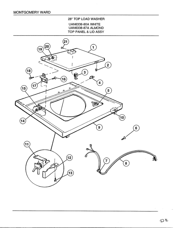 Top Panel And Lid Assembly Diagram and Parts List for 6338A  Frigidaire Washer