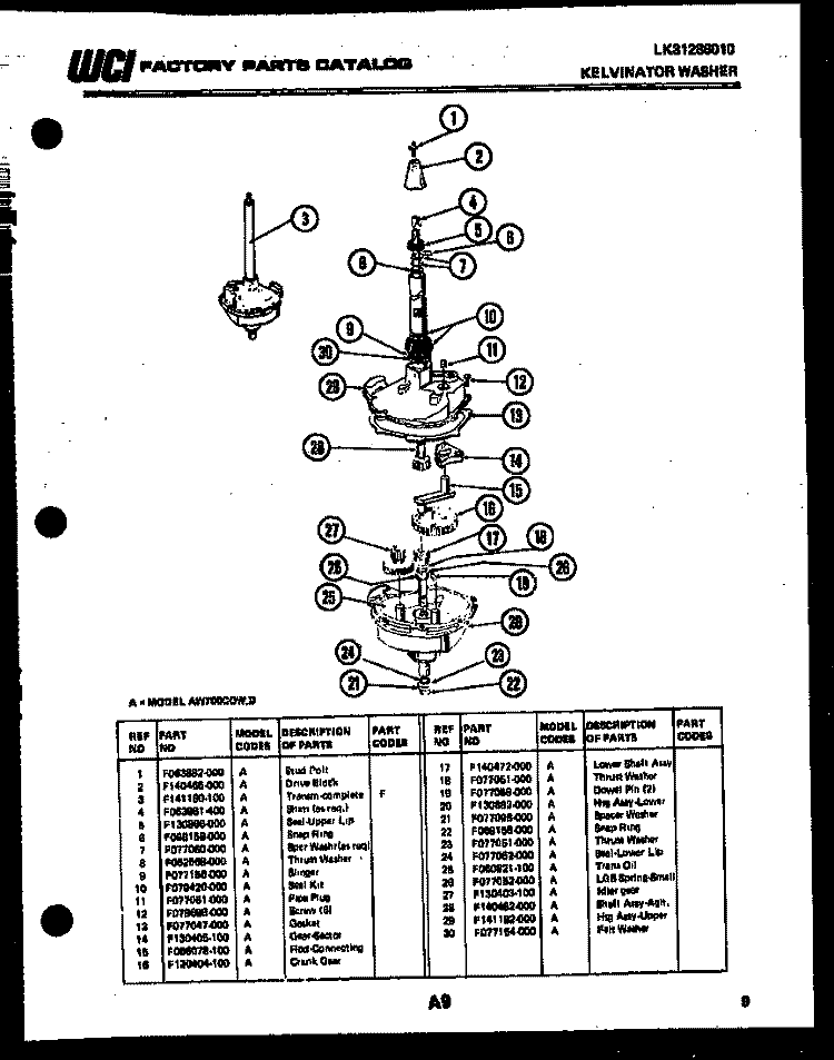 TRANSMISSION PARTS Diagram and Parts List for AW700C0D  Kelvinator Washer
