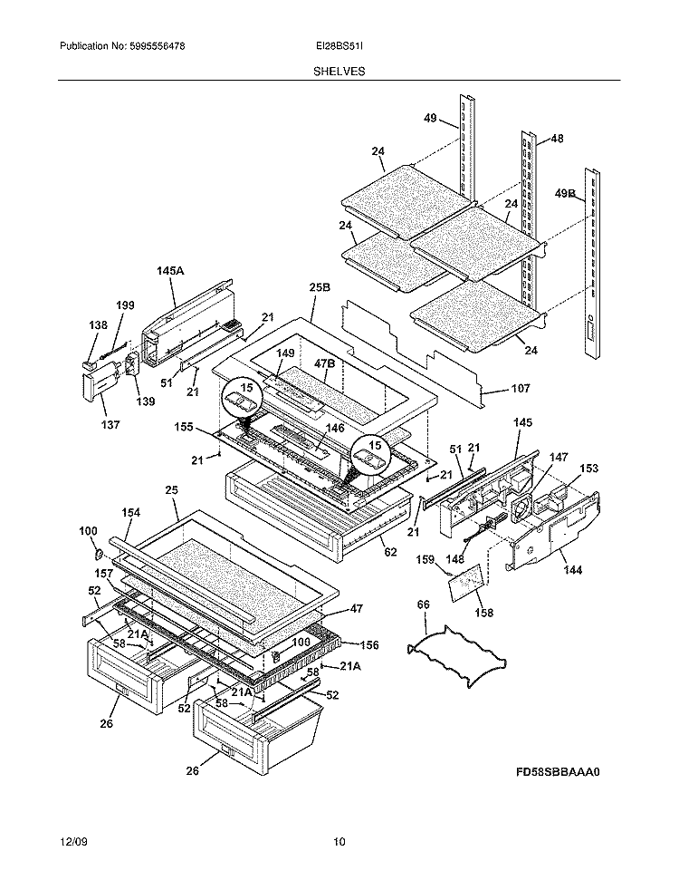 SHELVES Diagram and Parts List for EI28BS51IS0  Electrolux Refrigerator