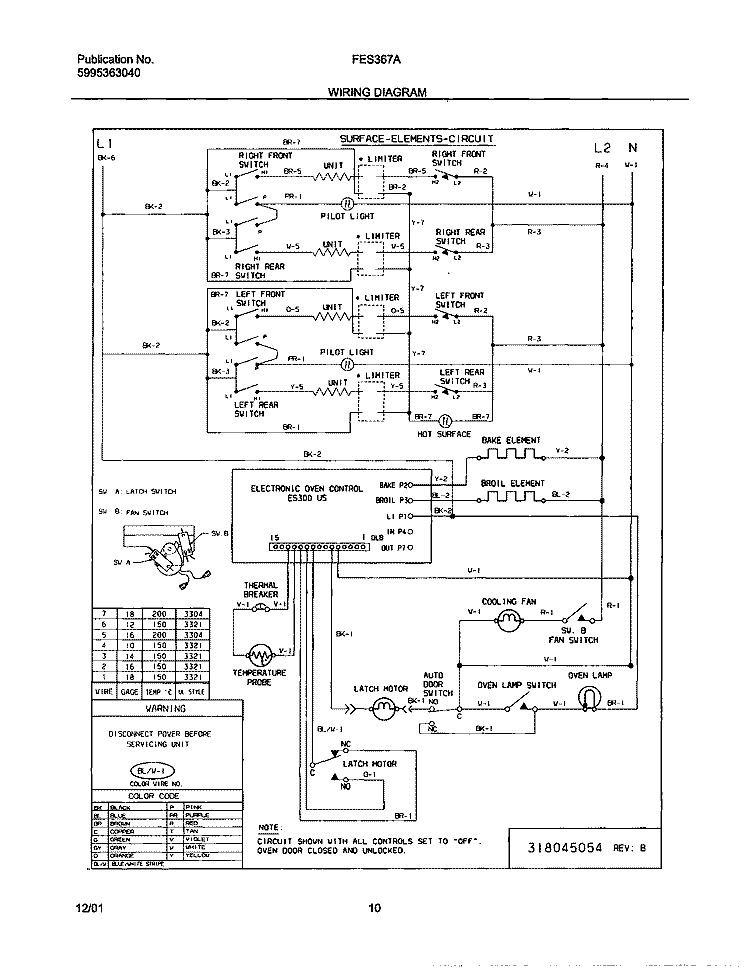 WIRING DIAGRAM Diagram and Parts List for FES367AQB  Frigidaire Range