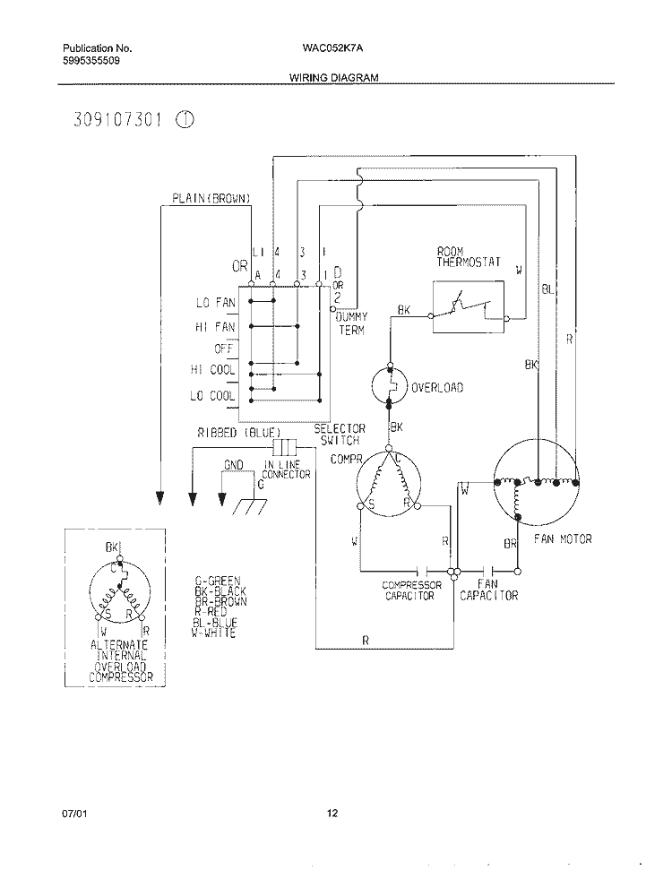 WIRING DIAGRAM Diagram and Parts List for WAC052K7A4  Westinghouse Air Conditioner