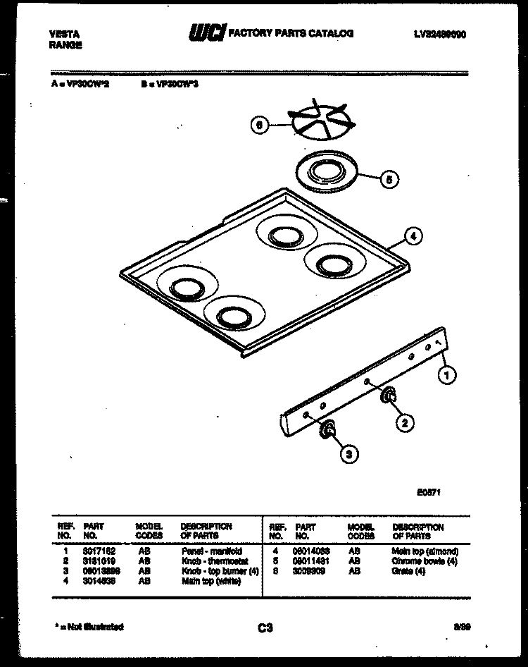 COOKTOP PARTS Diagram and Parts List for VP30CW3  Tappan Range