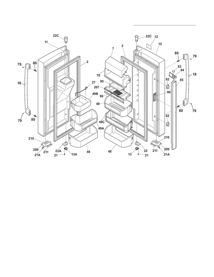 Fresh Food Door Diagram and Parts List for FPHF2399MF4  Frigidaire Refrigerator