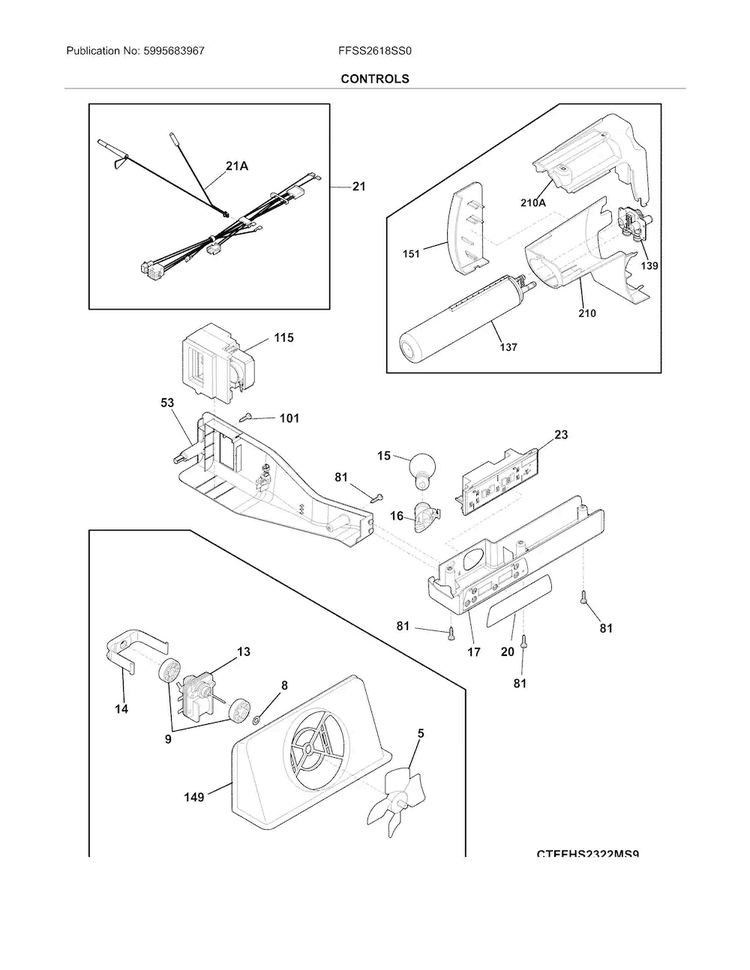 Controls Diagram and Parts List for FFSS2618SS0  Frigidaire Refrigerator