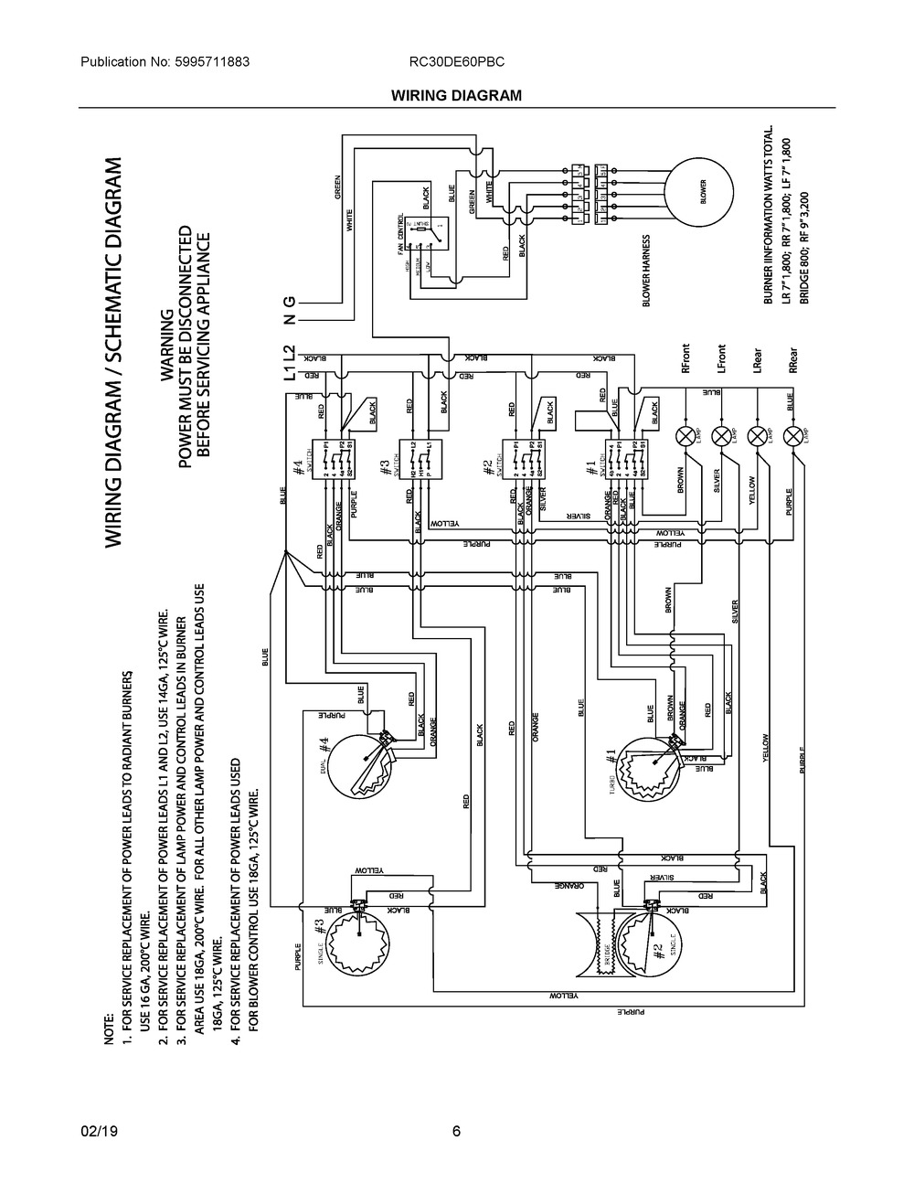 Wiring Diagram Diagram and Parts List for RC30DE60PBC  Frigidaire Cooktop