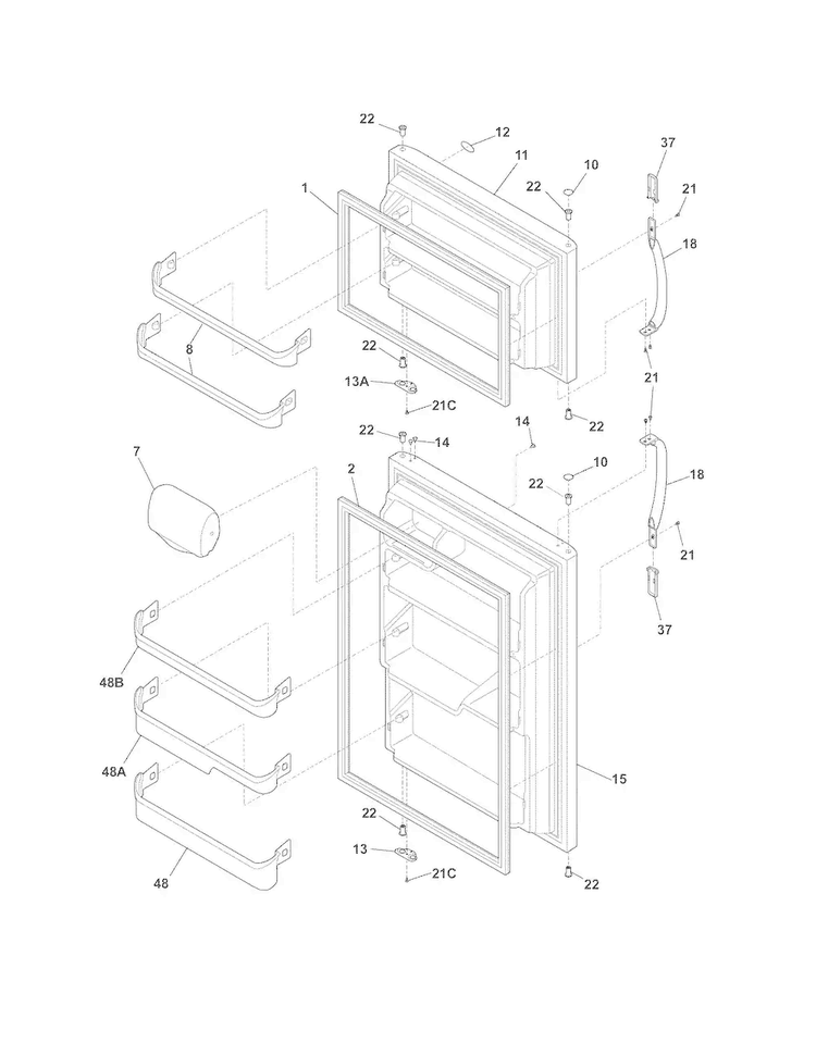 Doors Diagram and Parts List for FRT18L4JMJ  Frigidaire Refrigerator