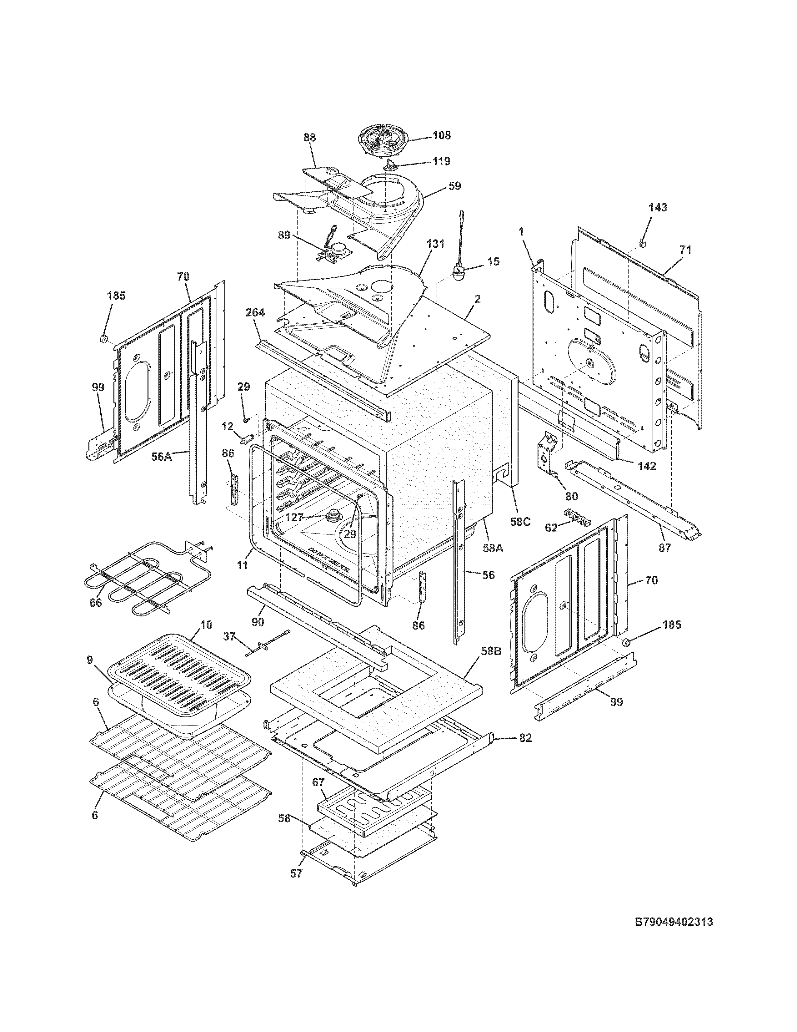 Body Diagram and Parts List for 79049403314  Kenmore Wall Oven