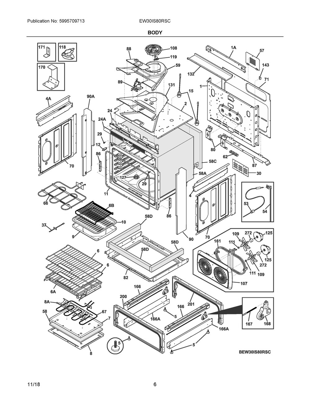 Body Diagram and Parts List for EW30IS80RSC  Frigidaire Range