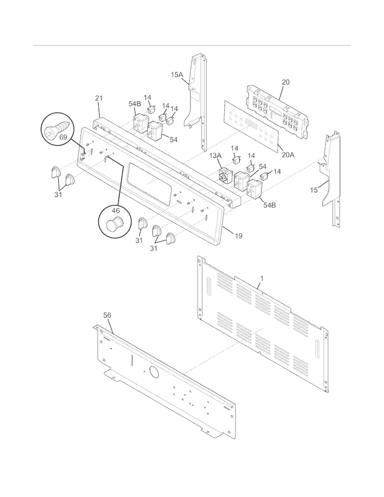 Backguard Diagram and Parts List for FGEF3041KFK  Frigidaire Range