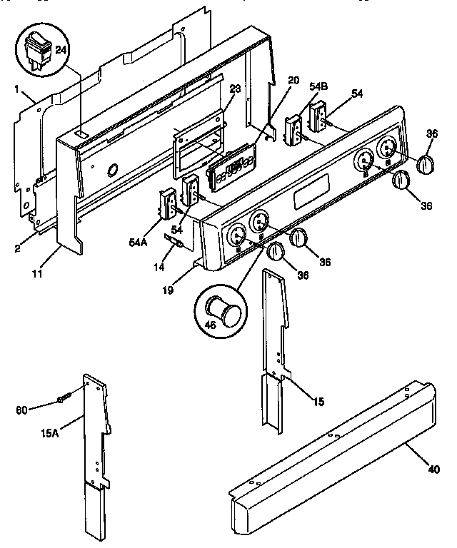 Backguard Diagram and Parts List for FEF367CA  Frigidaire Range