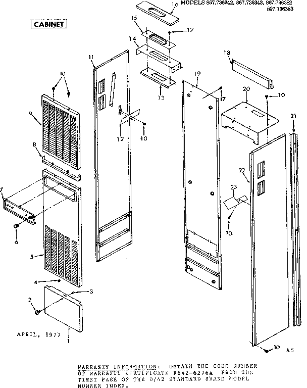 Cabinet Diagram and Parts List for 867736343  Frigidaire Furnace