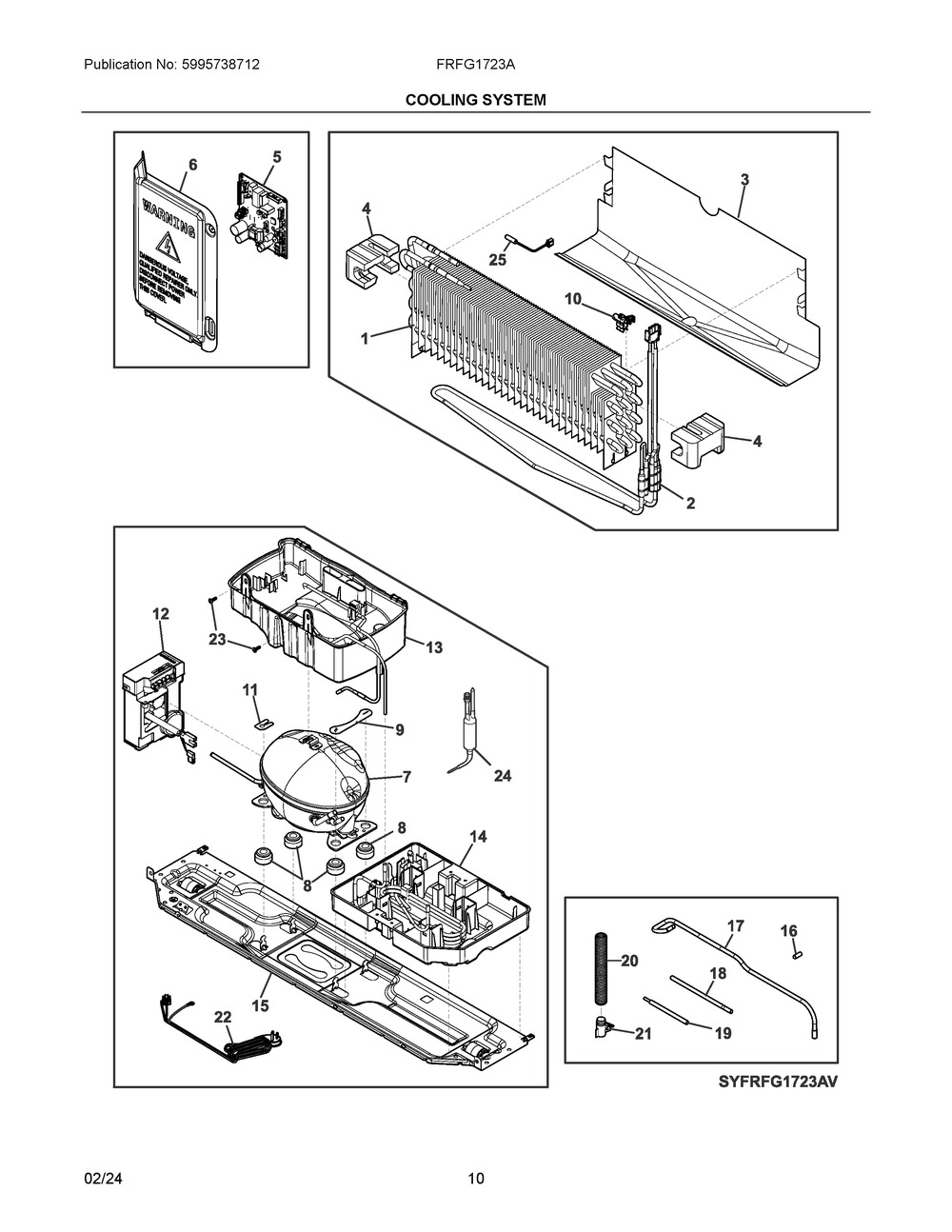 Cooling System Diagram and Parts List for FRFG1723AV00  Frigidaire Refrigerator