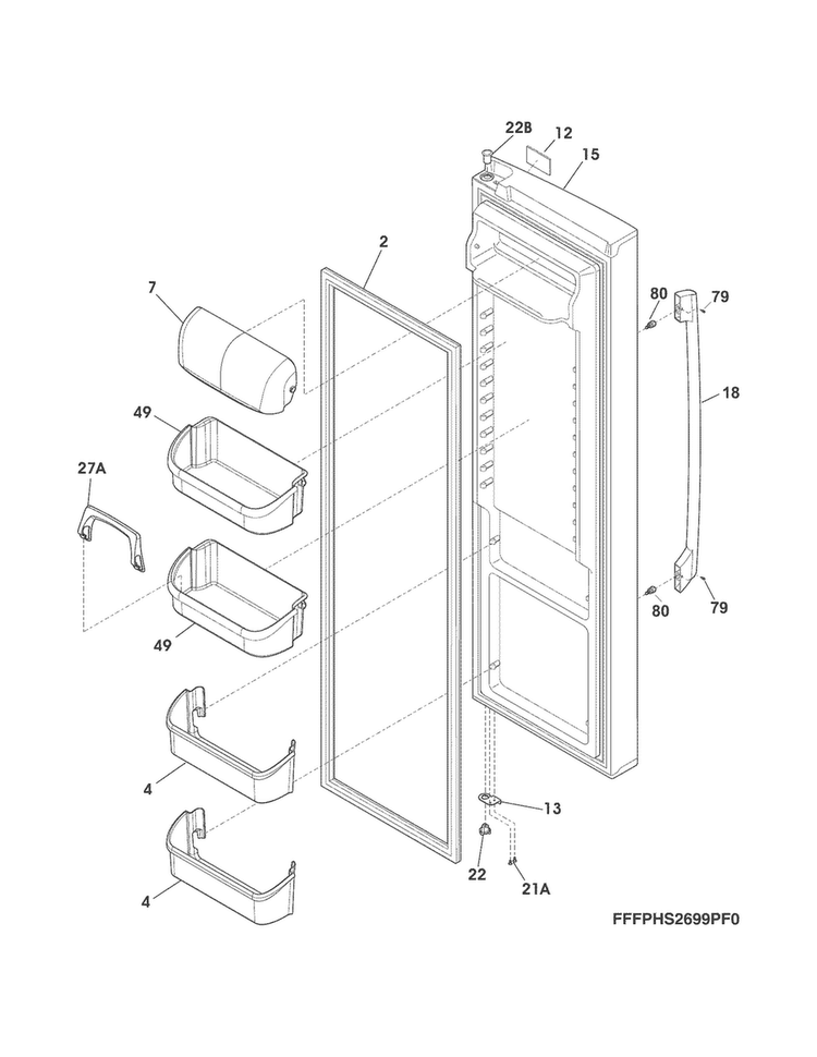 Refrigerator Door Diagram and Parts List for FPHS2699PF1  Frigidaire Refrigerator