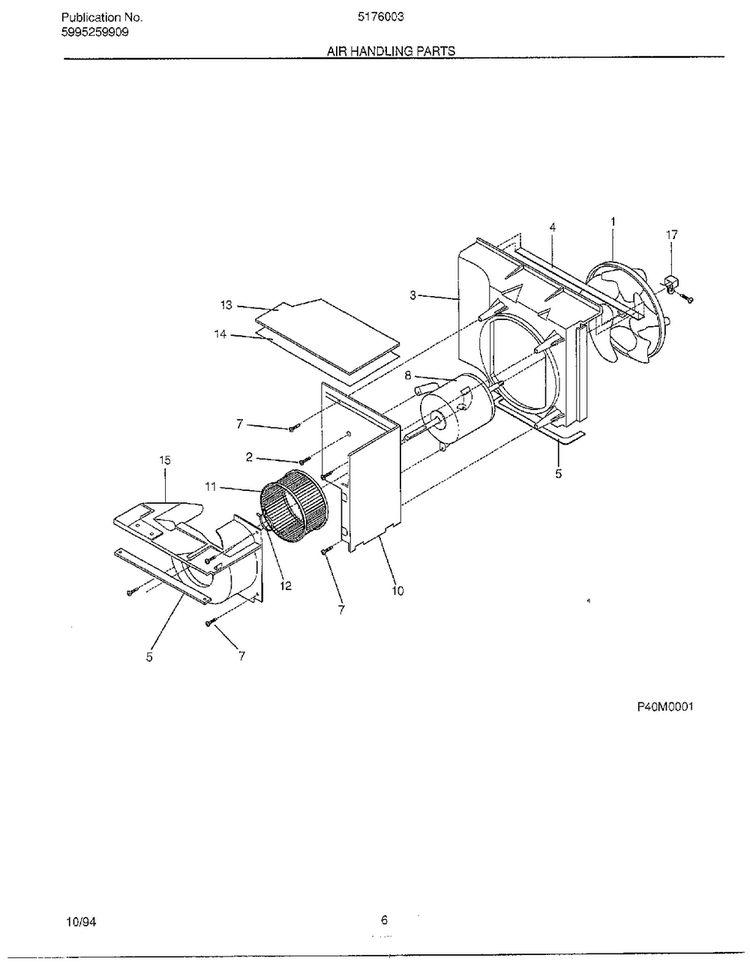 Air Handling Parts Diagram and Parts List for 5176003A  Frigidaire Air Conditioner