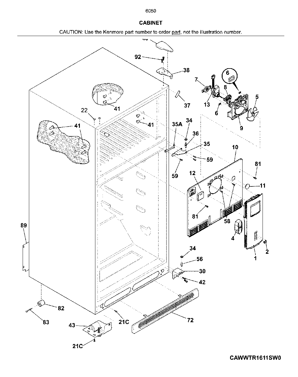 Cabinet Diagram and Parts List for 25360509618  Kenmore Refrigerator