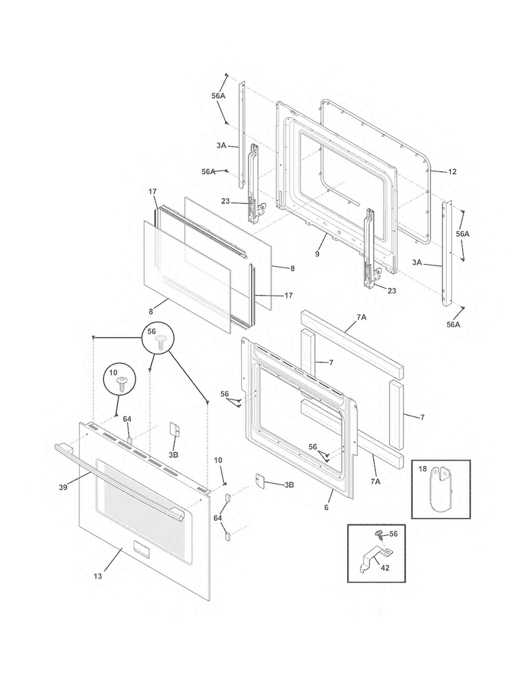 Door Diagram and Parts List for FPDS3085KFG  Frigidaire Range