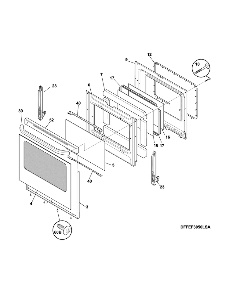 Door Diagram and Parts List for CFEF3024RSA  Frigidaire Range