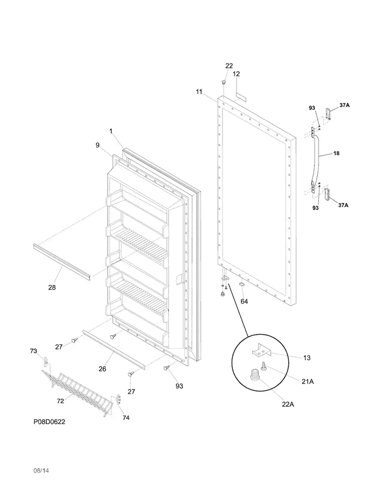 Door Diagram and Parts List for FRU17G4JW25  Frigidaire Refrigerator