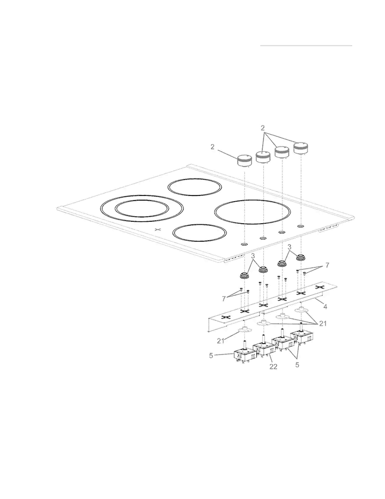 Control Panel Diagram and Parts List for EI24EC15KS  Electrolux Cooktop