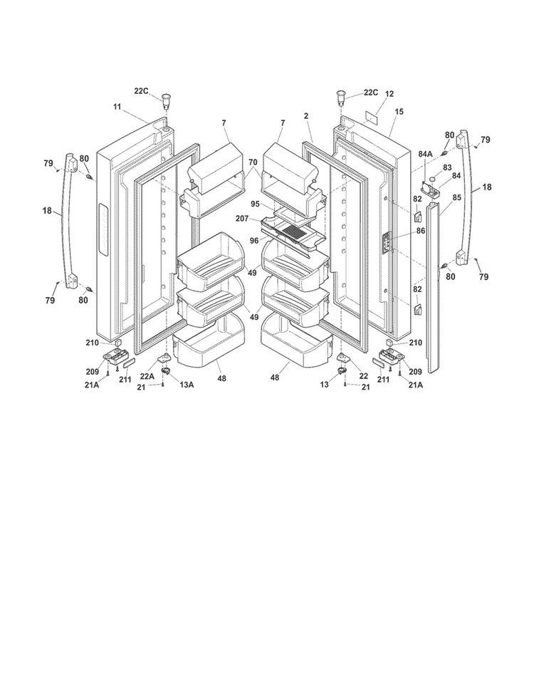 Fresh Food Doors Diagram and Parts List for FPHN2899LF9  Frigidaire Refrigerator