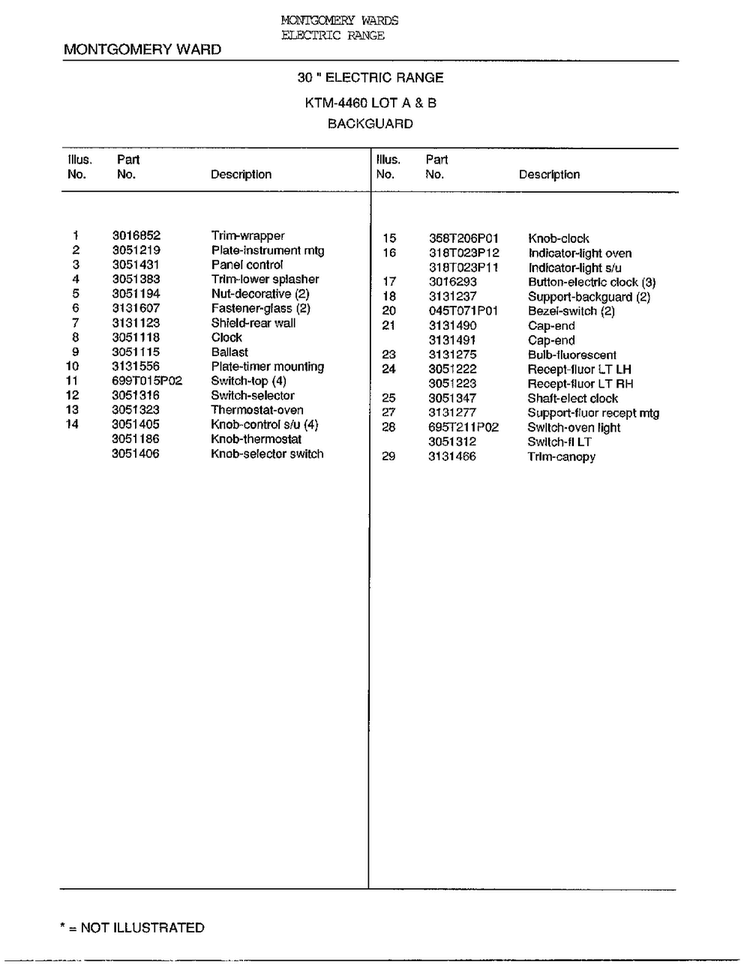 30` Backguard Page 2 Diagram and Parts List for 4460B  Frigidaire Range