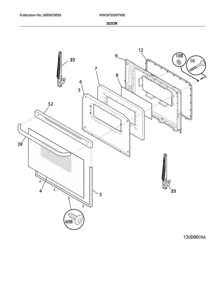 Door Diagram and Parts List for WWGF3008TWB  Westinghouse Range