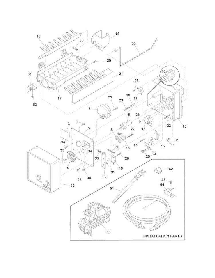 Ice Maker Diagram and Parts List for FFHS2611LWG  Frigidaire Refrigerator