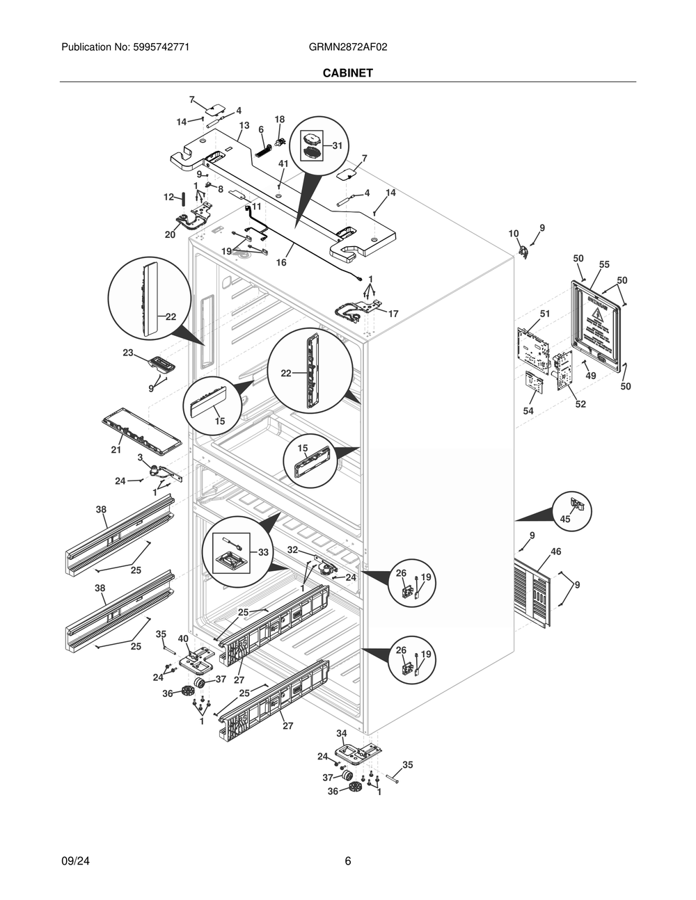 Cabinet Diagram and Parts List for GRMN2872AF02  Frigidaire Refrigerator