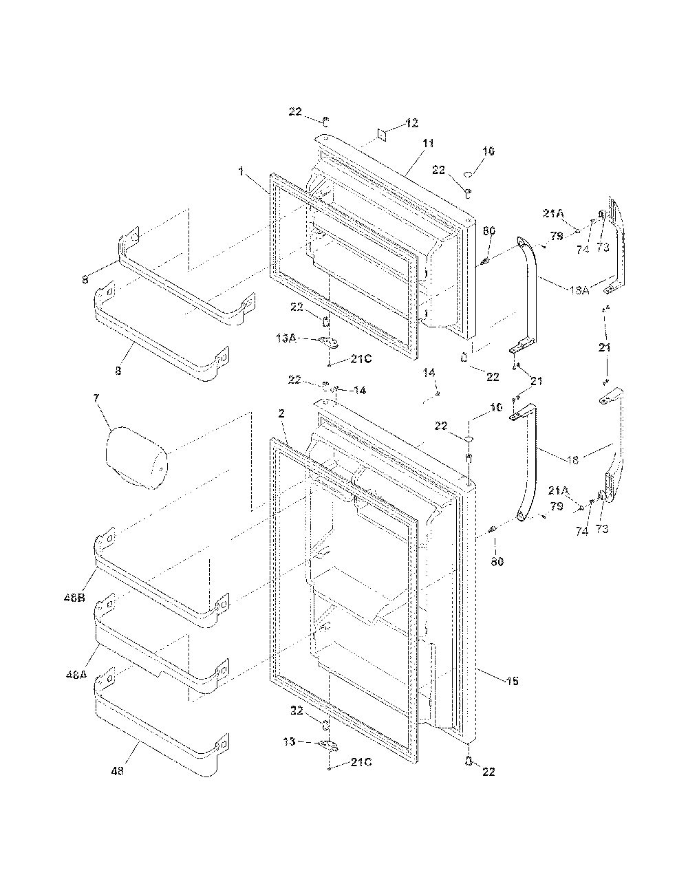 Doors Diagram and Parts List for 25378893015  Kenmore Refrigerator