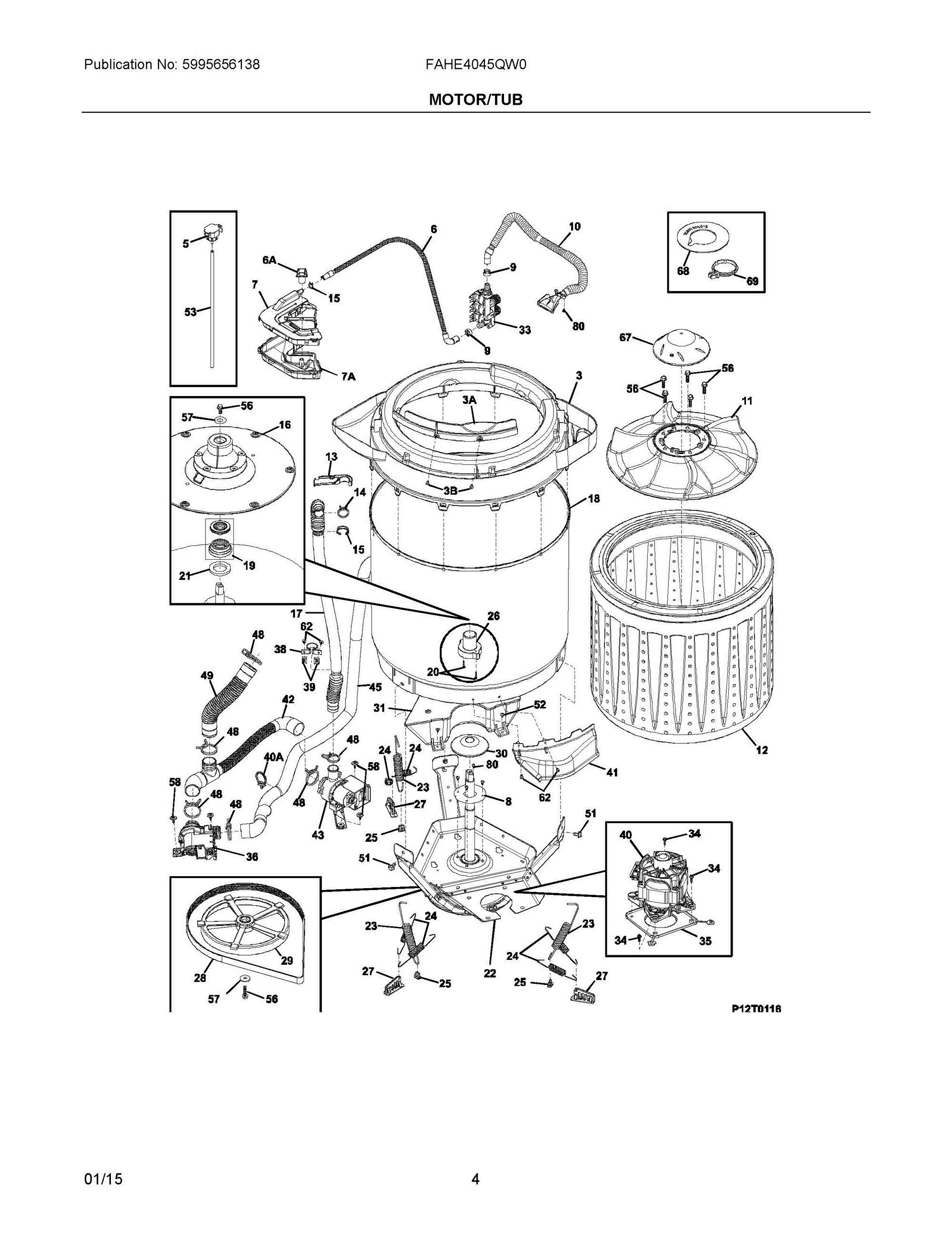 03 - MOTOR/TUB Diagram and Parts List for FAHE4045QW0  Frigidaire Washer