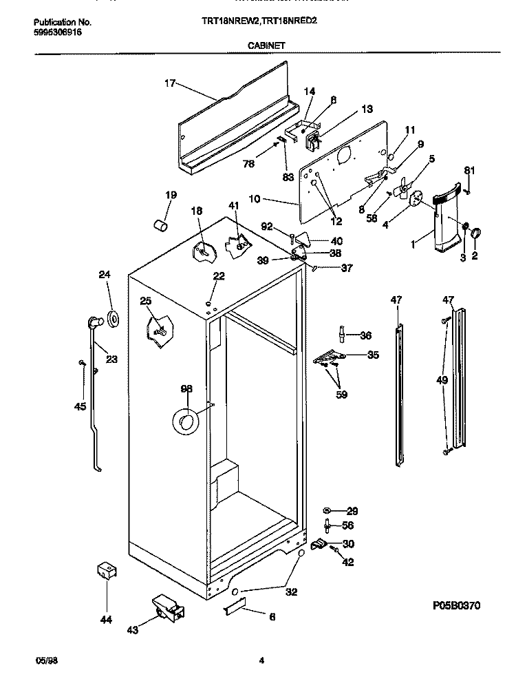 CABINET Diagram and Parts List for TRT18NREW2  Tappan Refrigerator
