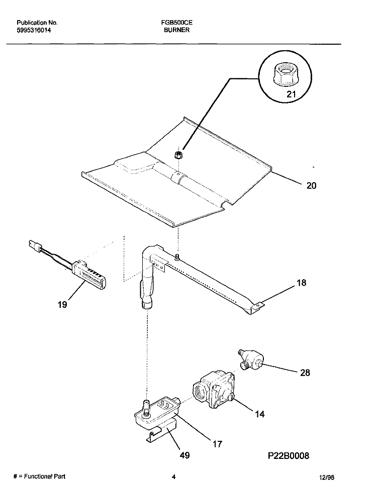 BURNER Diagram and Parts List for FGB500CESH  Frigidaire Wall Oven