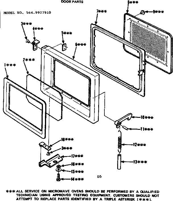 Door Parts Diagram and Parts List for 5649907910  Kenmore Microwave
