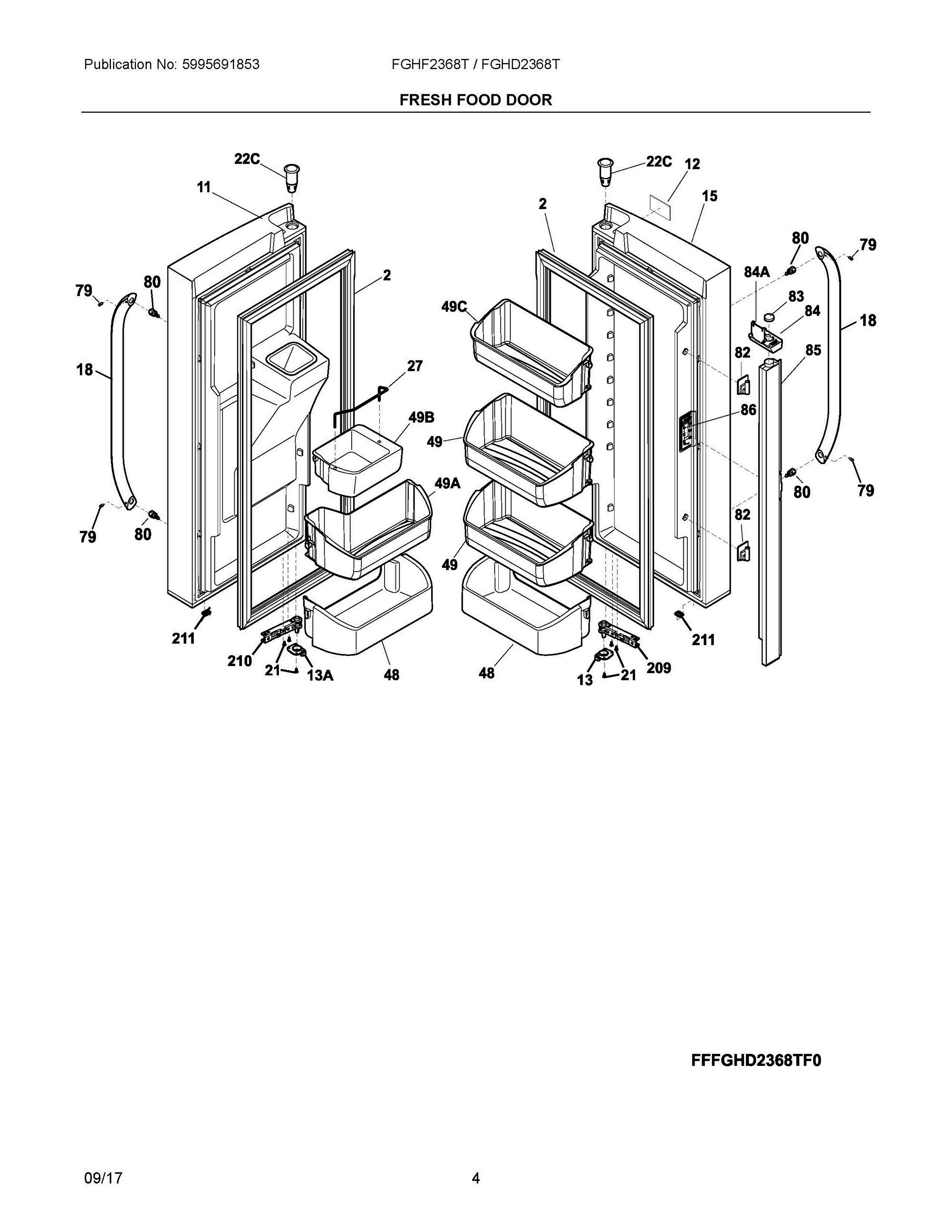 03 - FRESH FOOD DOOR Diagram and Parts List for FGHD2368TD1  Frigidaire Refrigerator