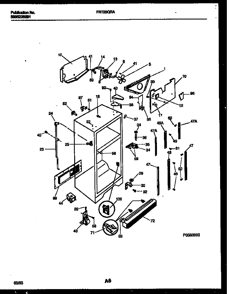 CABINET PARTS Diagram and Parts List for FRT22QRAD0  Frigidaire Refrigerator