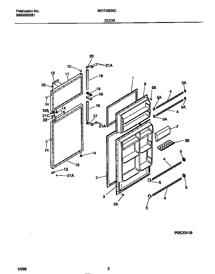 DOOR Diagram and Parts List for MRT18DNCY3  Frigidaire Refrigerator