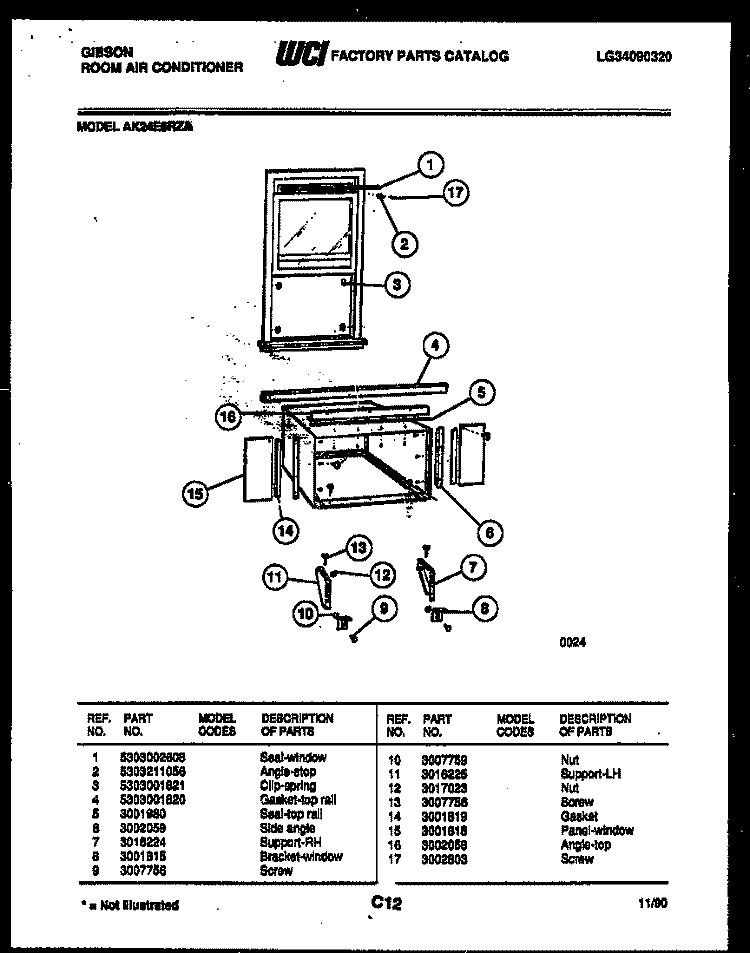 CABINET AND INSTALLATION PARTS Diagram and Parts List for AK24E6RZA  Gibson Air Conditioner