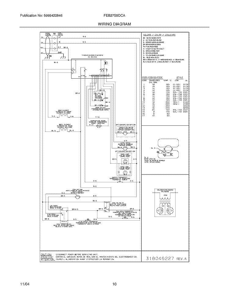 WIRING DIAGRAM Diagram and Parts List for FEB27S5DCA  Frigidaire Wall Oven