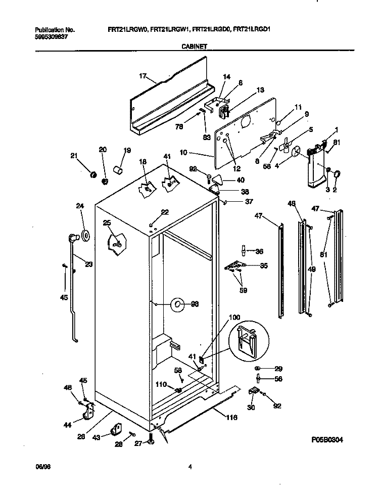 CABINET Diagram and Parts List for FRT21LRGW0  Frigidaire Refrigerator