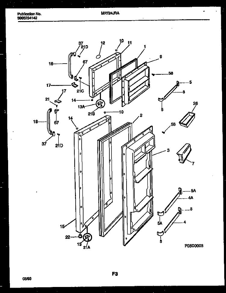 DOOR PARTS Diagram and Parts List for MRT24JRAYO  Frigidaire Refrigerator