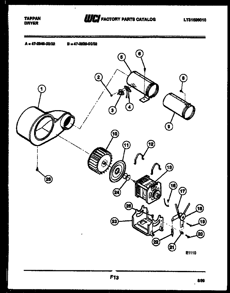 MOTOR AND BLOWER PARTS Diagram and Parts List for 47-2828-23-02  Tappan Dryer