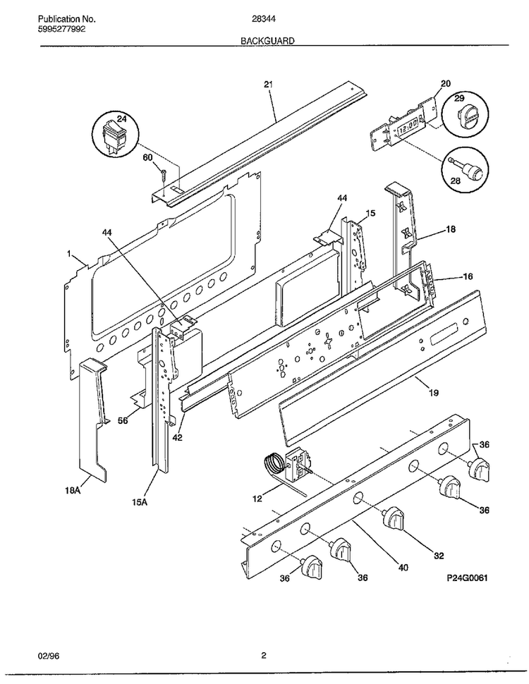 Backguard Diagram and Parts List for 283440C  Frigidaire Range